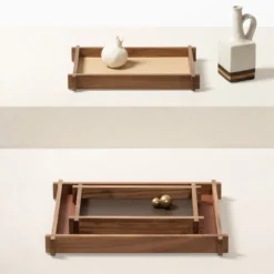 Structura Pelle e legno Vassoio rettangolare lungo per valet Medium #2