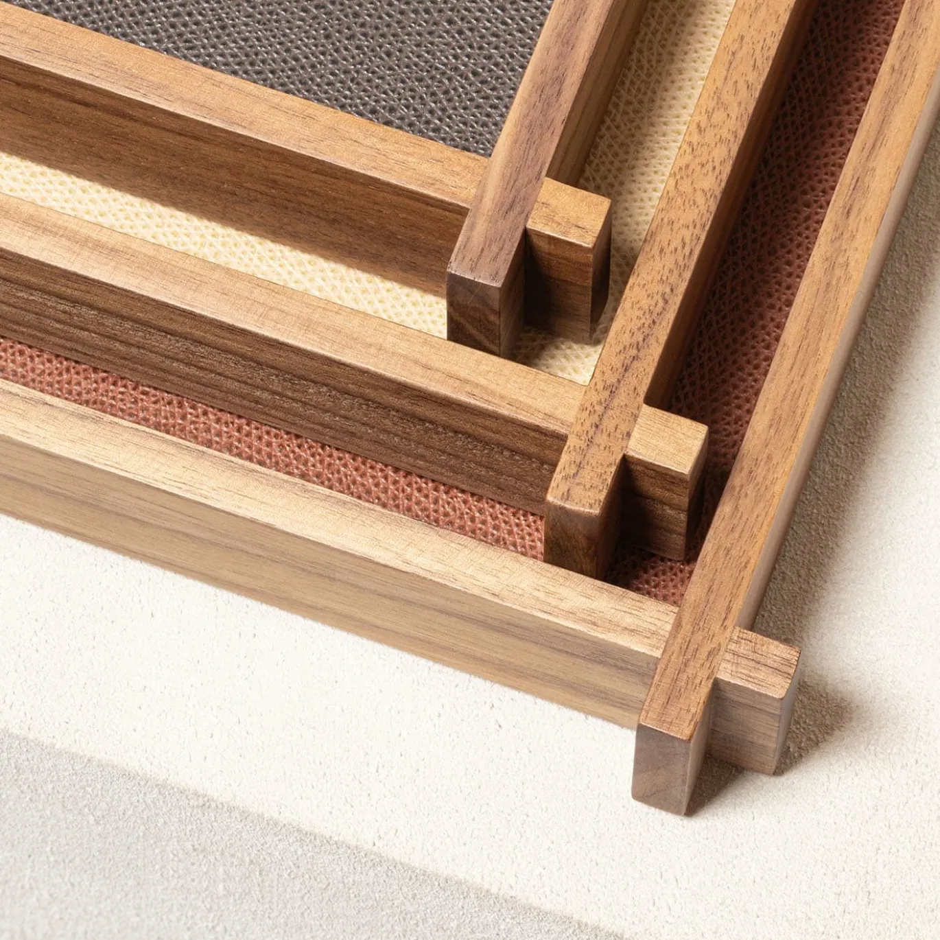 Structura Pelle e legno Vassoio rettangolare lungo per valet Medium #2