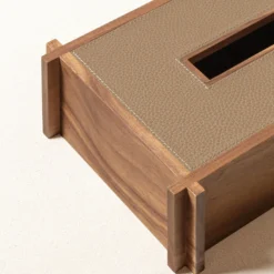 Structura Portafazzoletti rettangolare in pelle e legno #2