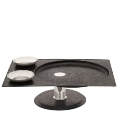 Supporto Rettangolare Iside in Bronzo con 2 Ciotole