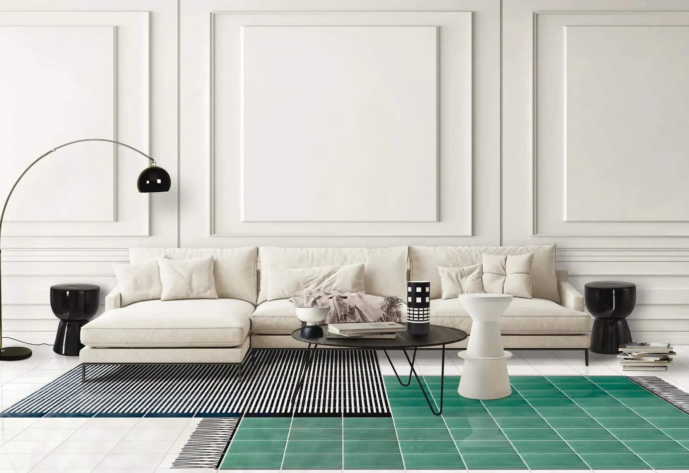 Tappeto Composizione ceramica in bianco e nero di Giuliano Andrea dell'Uva 160 x 120