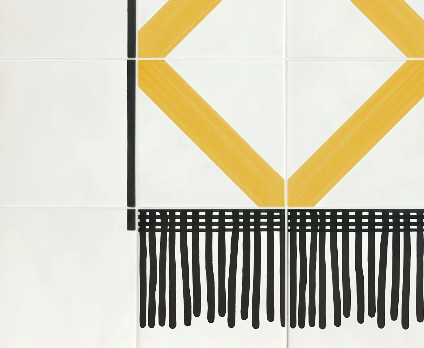 Tappeto giallo a rete Composizione ceramica di Giuliano Andrea dell'Uva 200 x 100