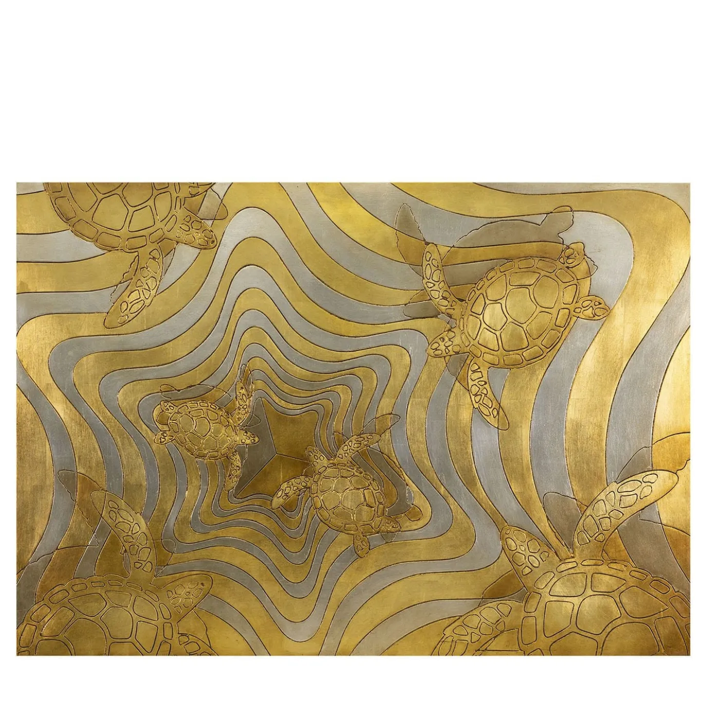 Tartarughe legno intagliato con foglia d'oro e d'argento di Giuseppe Caiafa
