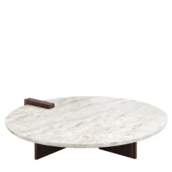 Tavolino da caffè Antinomia con base in legno impiallacciato marrone e piano in marmo bianco