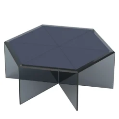 Tavolino da Caffe Frank 2 in vetro grigio fumé e pelle Prussian Blu