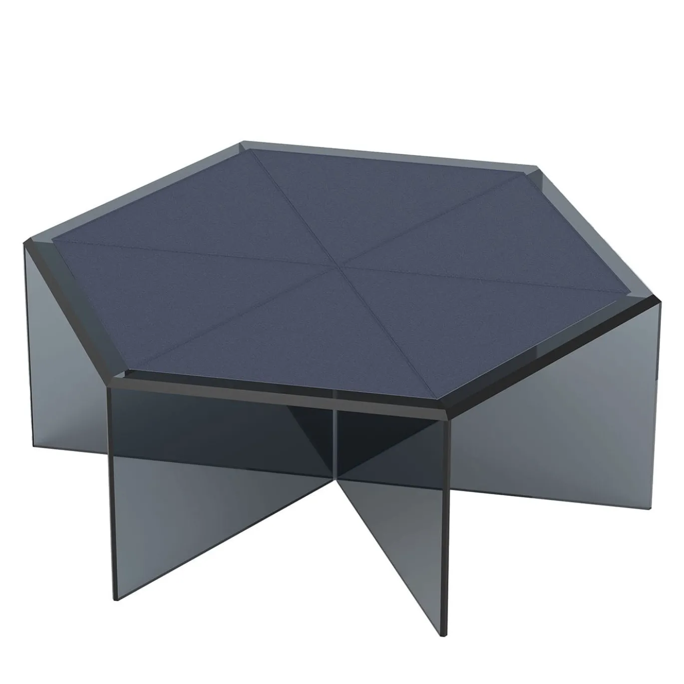 Tavolino da Caffe Frank 2 in vetro grigio fumé e pelle Prussian Blu