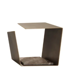 Tavolino da caffè Essential in finitura bronzo e marmo marrone