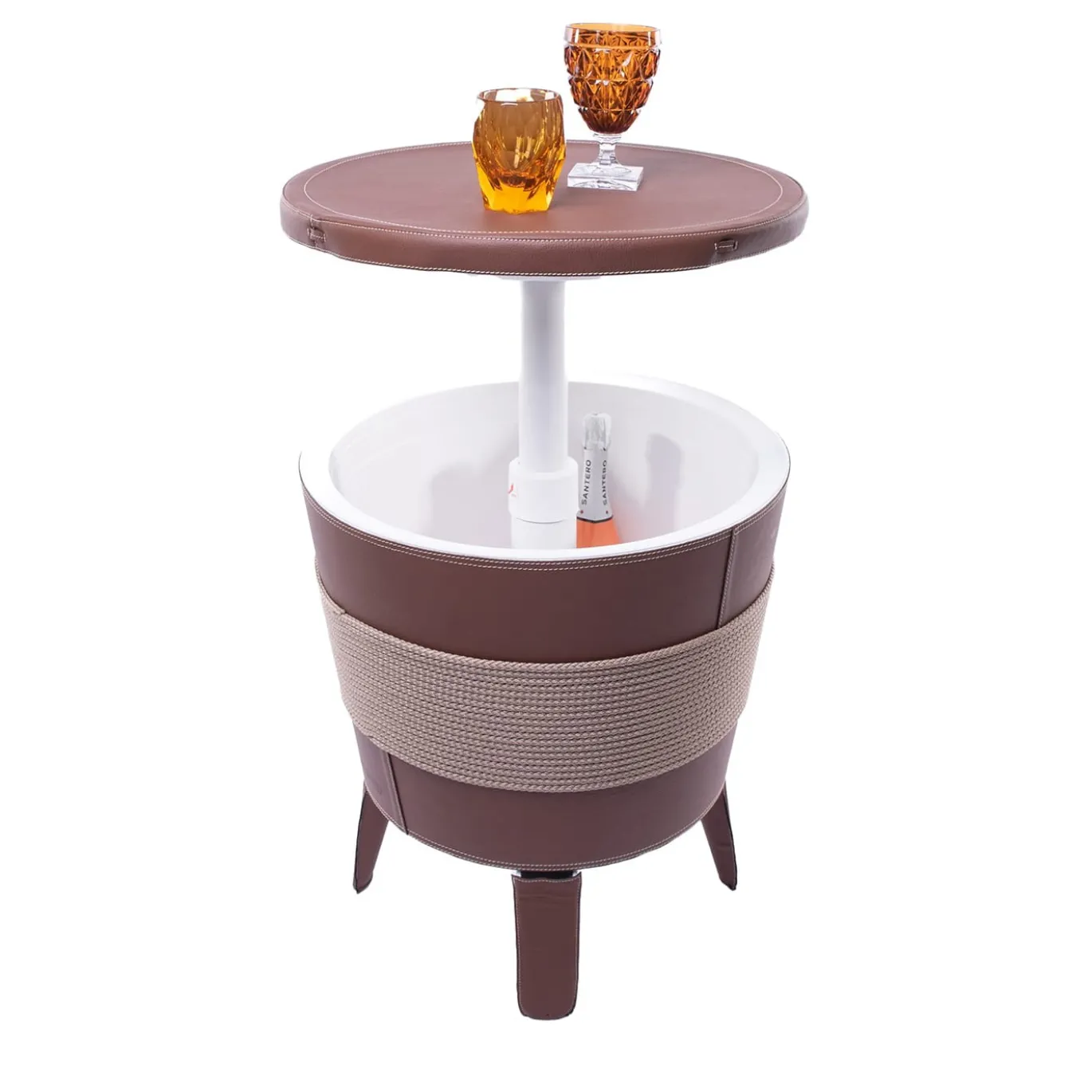 Tavolino marrone in ecopelle con dispenser integrato #1