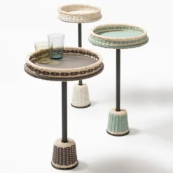 Tavolino Matisse in pelle e rattan - Piccolo