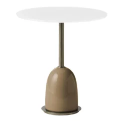 Tavolino Pins Rotondo Beige in Ceramica e Vetro