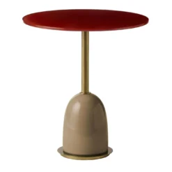 Tavolino Pins rotondo in ceramica e vetro rosso