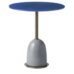 Tavolino Pins rotondo in ceramica e vetro blu