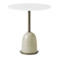 Tavolino Pins rotondo in ceramica e vetro bianco