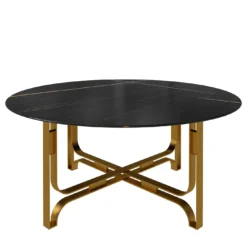 Tavolino rotondo Gregory con struttura in ottone e piano in marmo Sahara Noir