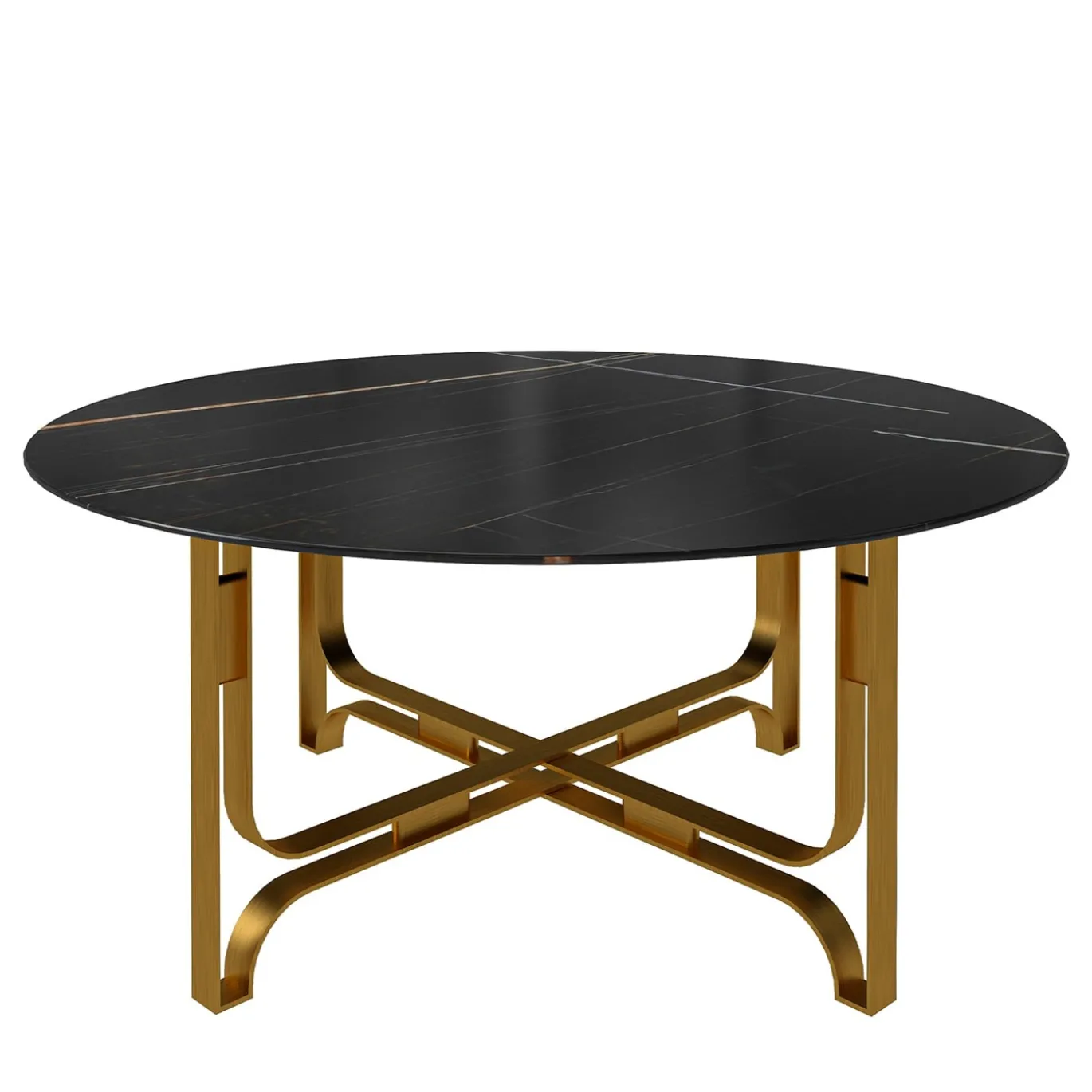 Tavolino rotondo Gregory con struttura in ottone e piano in marmo Sahara Noir