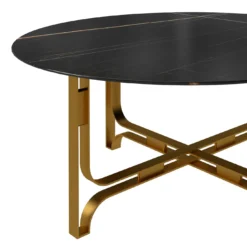 Tavolino rotondo Gregory con struttura in ottone e piano in marmo Sahara Noir