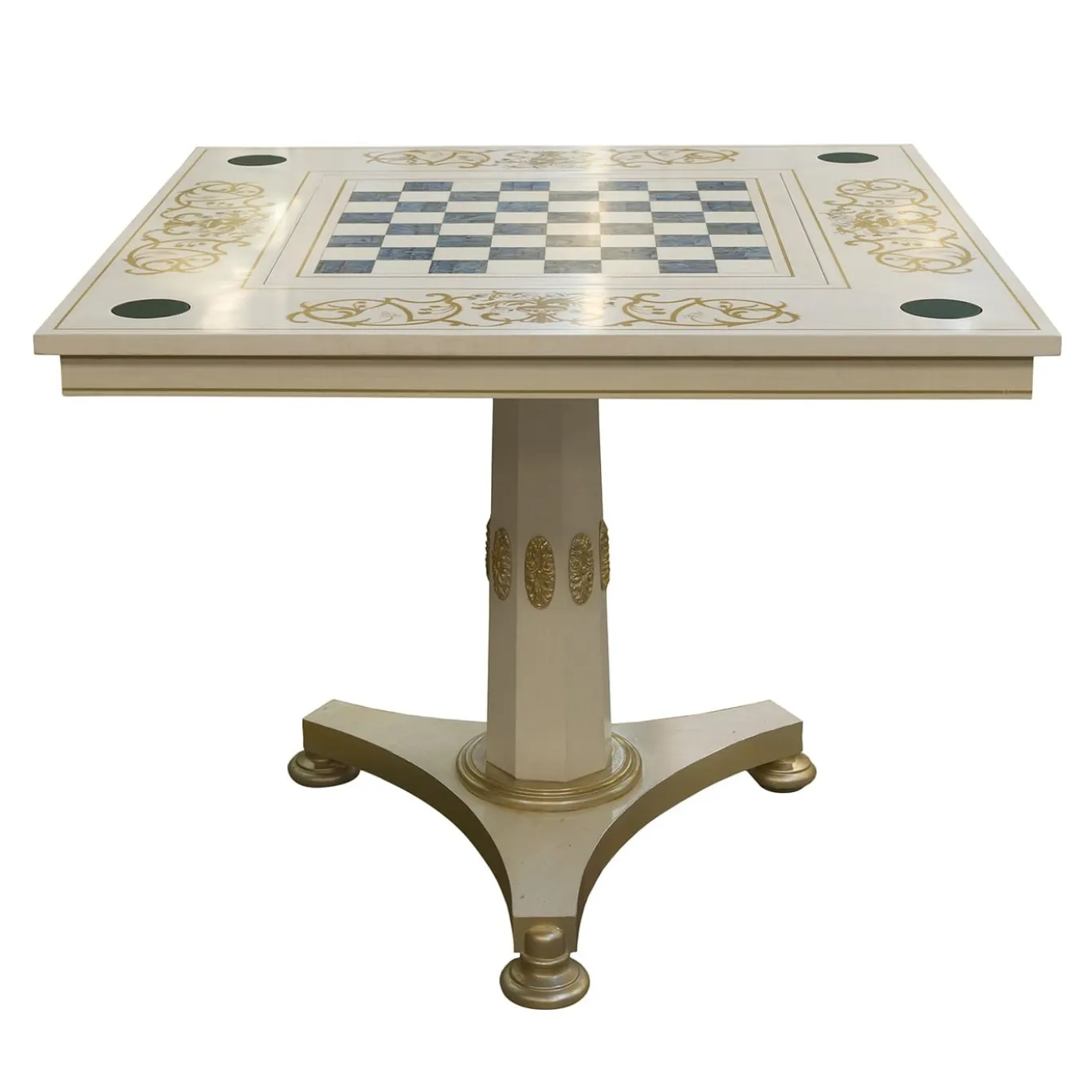 Tavolo a scacchiera in legno e ottone Royal