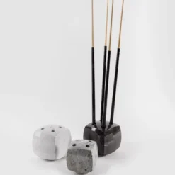 Tavolo da Gioco con Portastecche in Marmo Grigio di Adriano Design