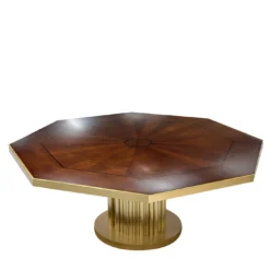 Tavolo da gioco ottagonale multifunzione in ottone e legno