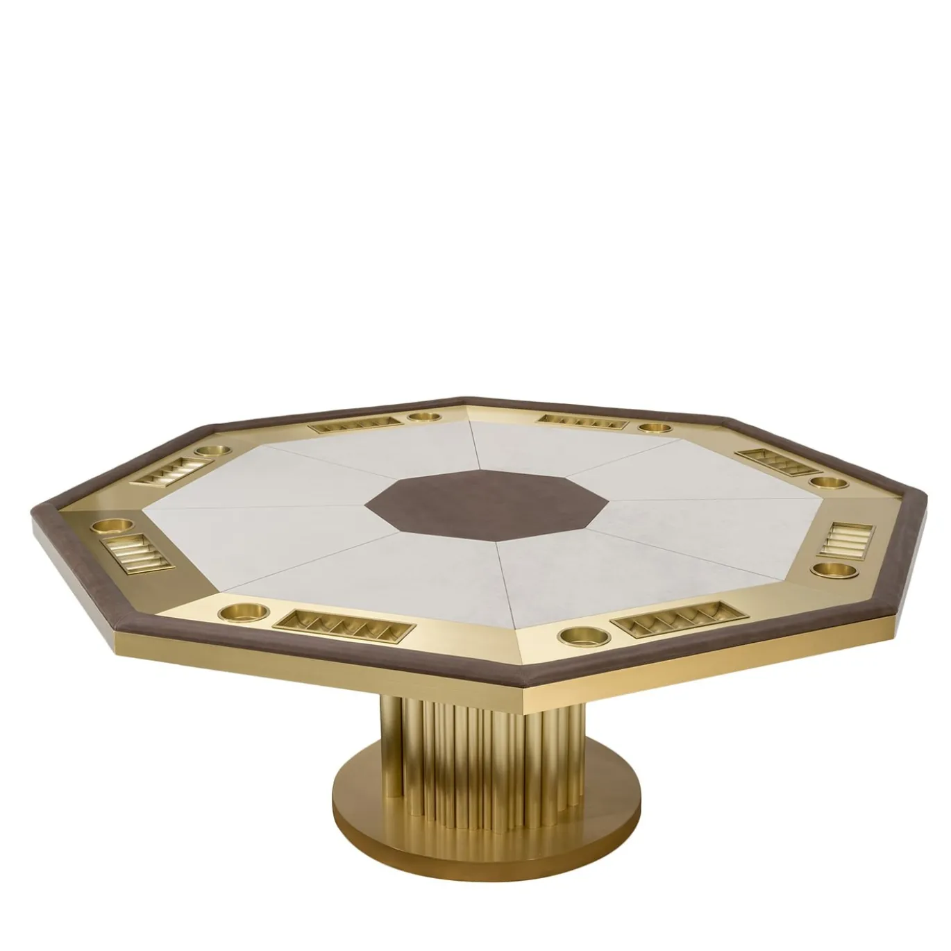 Tavolo da gioco ottagonale multifunzione in ottone e legno