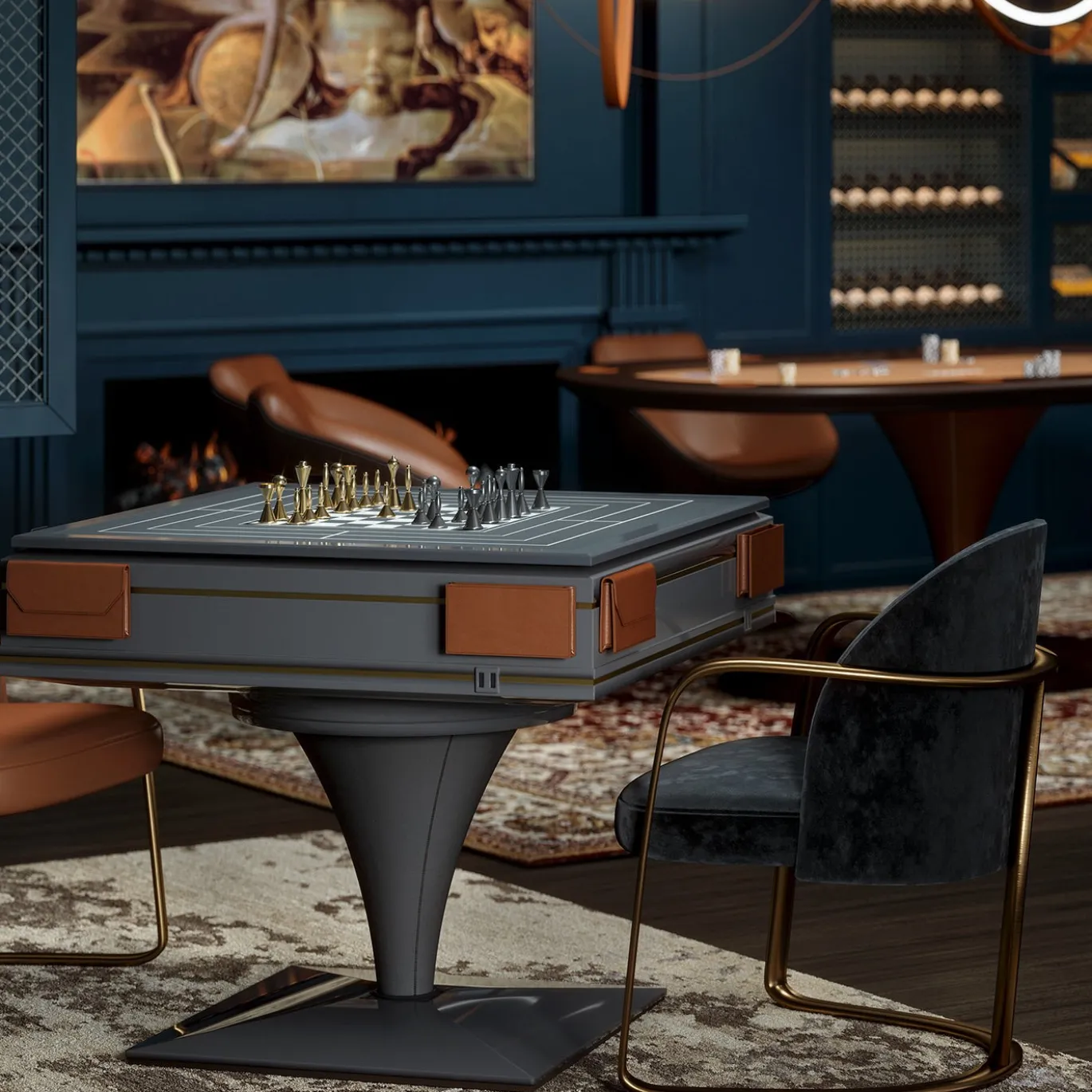 Tavolo da Mahjong Automatico Posh Deluxe in Pelle Beige