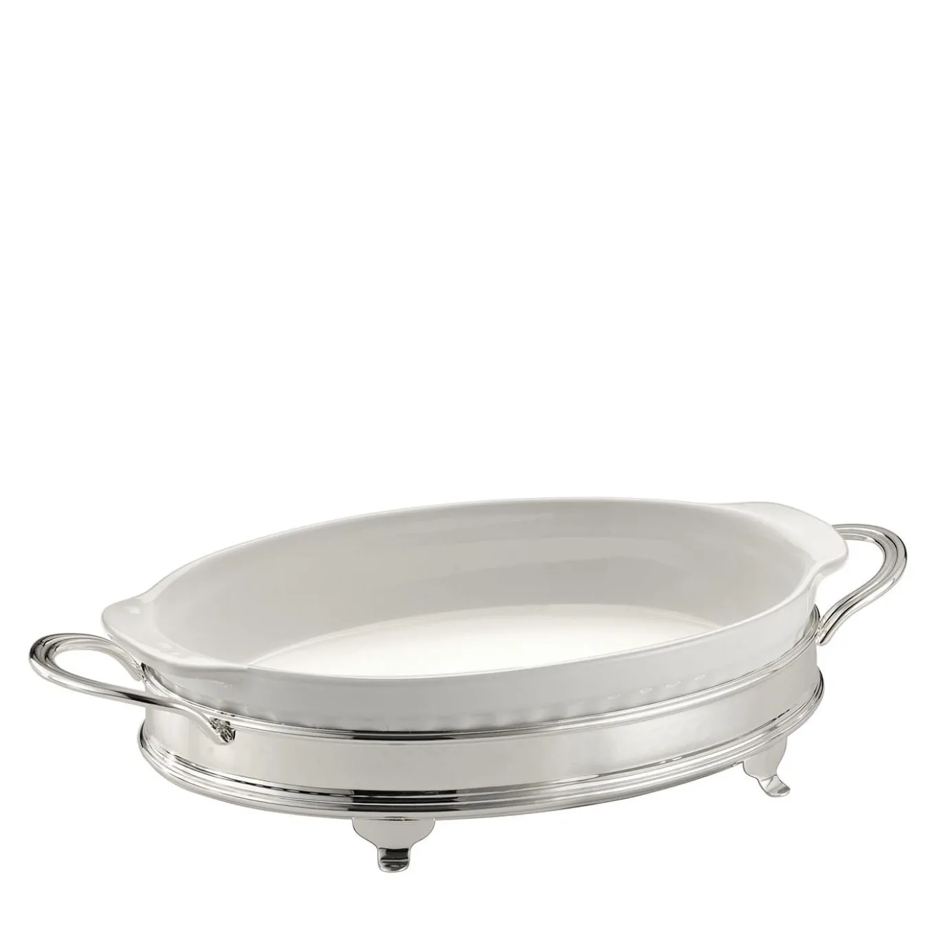 Teglia ovale con supporto d'argento a due maniglie