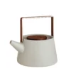 Teiera in ceramica verde salvia chiaro con coperchio in legno