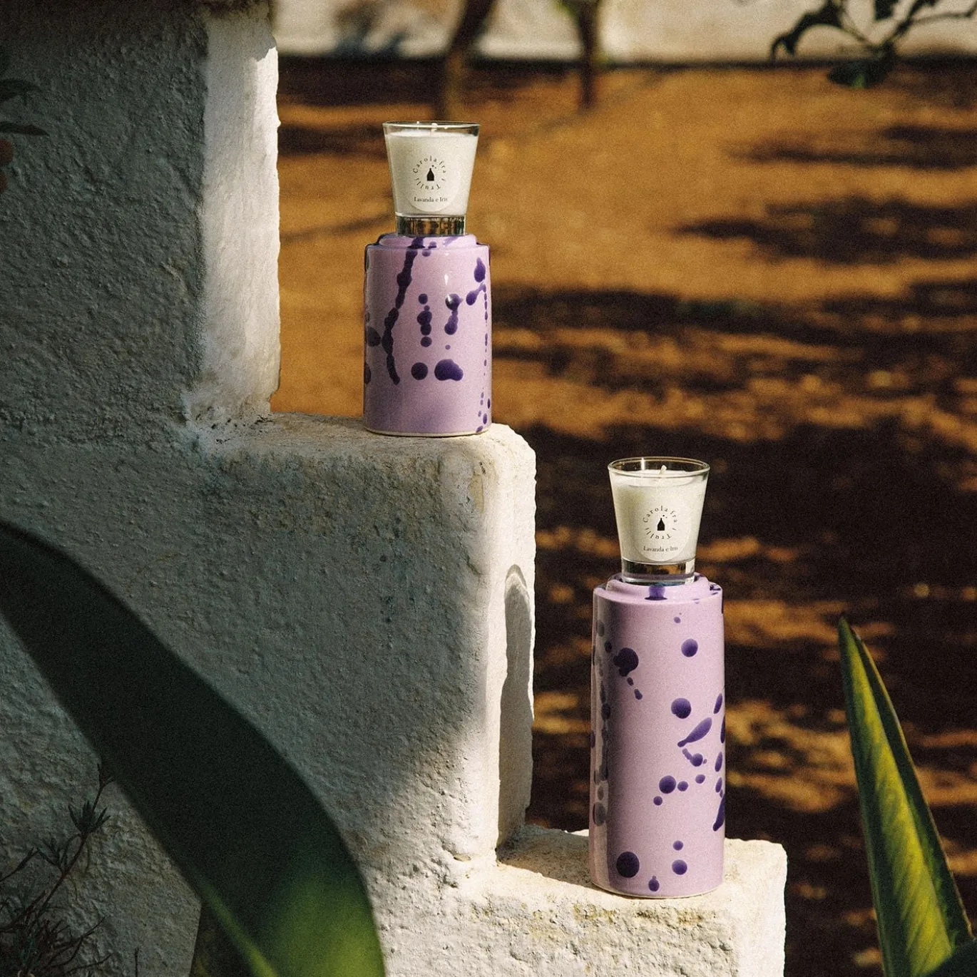 Totem Lilla e Viola con candela profumata Lavanda e Iris
