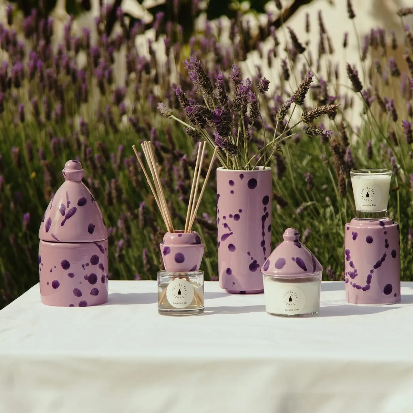 Totem Lilla e Viola con candela profumata Lavanda e Iris
