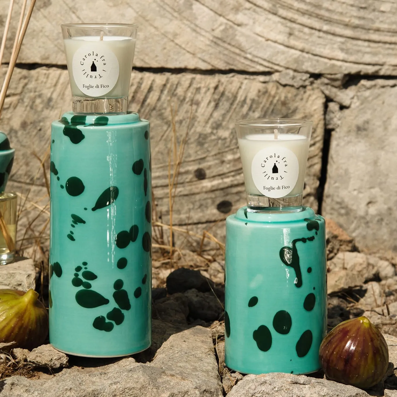 Totem verde e acqua con candela profumata Foglie di Fico