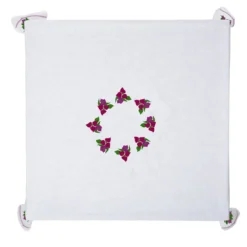 Tovaglia in lino bianco e rosa Bouganville