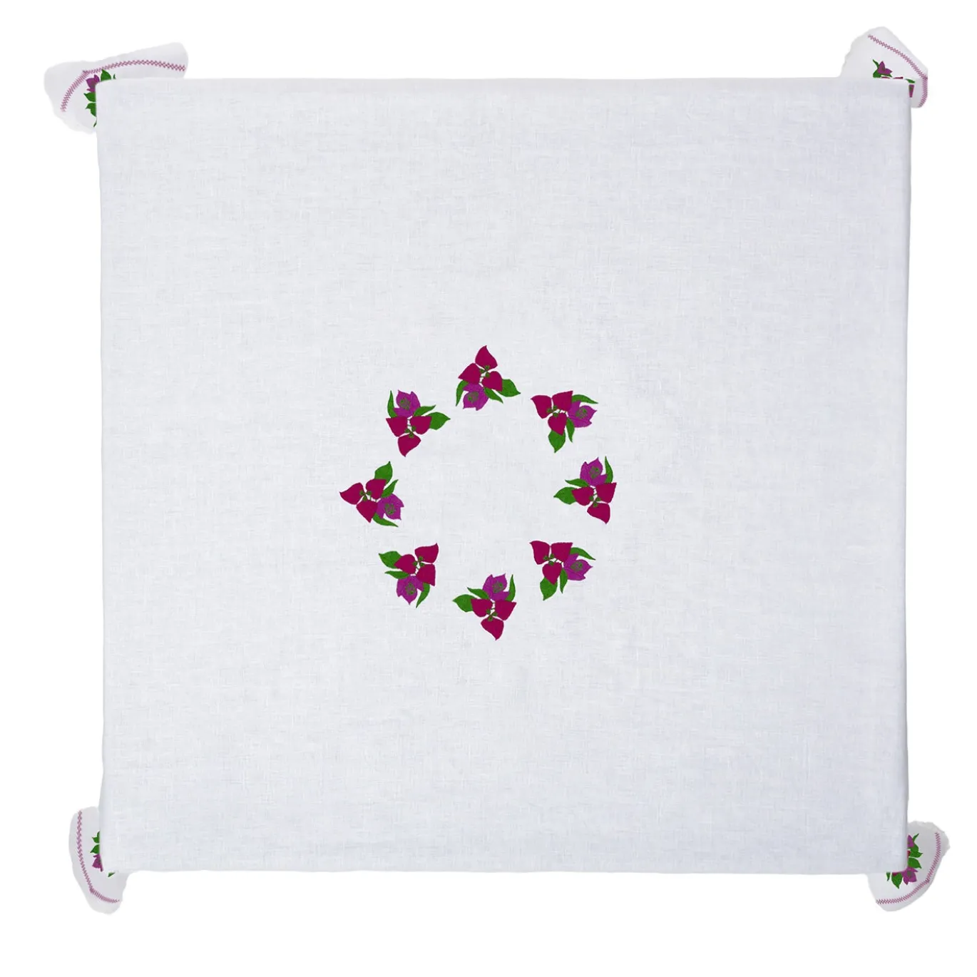 Tovaglia in lino bianco e rosa Bouganville
