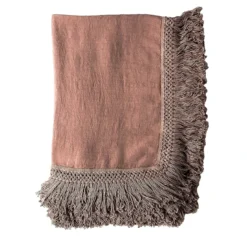 Tovaglia rosa vintage con frange extra lunghe