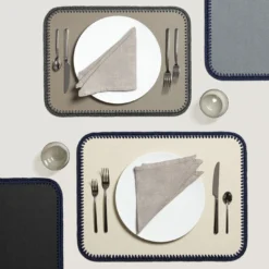 Tovagliette Rochelle in pelle e uncinetto rettangolari - Grigio scuro