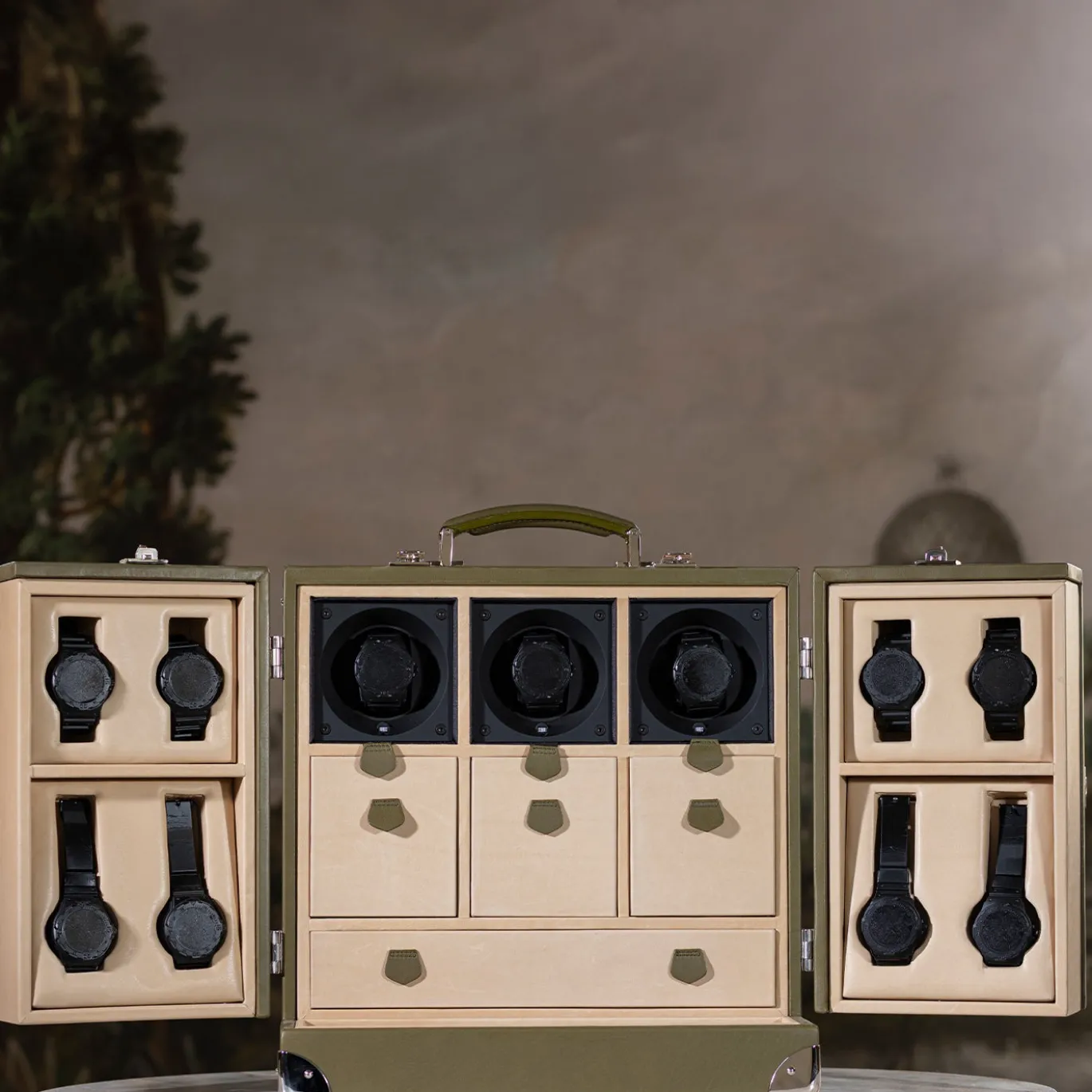 Trunk per Orologi Geneve in Pelle Verde