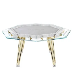 Unootto Tavolo da gioco 8 giocatori in marmo bianco e oro di Carrara
