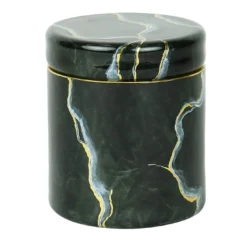 Vaso di vetro nero ispirato al marmo di Portoro con coperchio