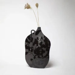 Vaso Ombra in gres nero con dettagli lucidi #1