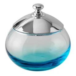 Vaso rotondo in cristallo con coperchio placcato argento