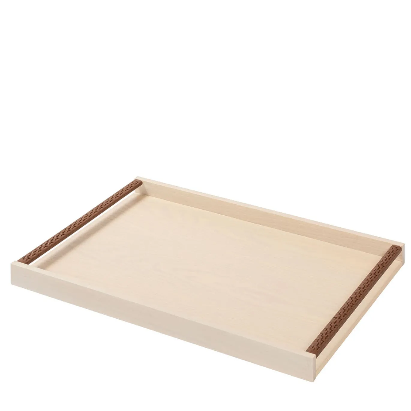 Vassoio Dama Grande Beige in Legno di Frassino e Pelle