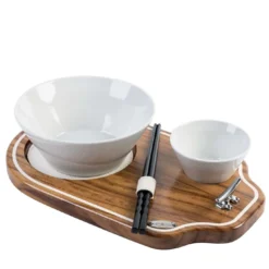Vassoio da portata in teak con due tazze