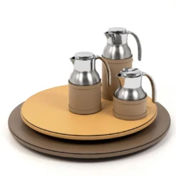Vassoio girevole Lazy Susan in pelle taupe