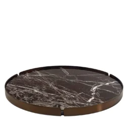 Vassoio HUG in Marmo Rosso Levanto con Cornice in Bronzo Bruciato