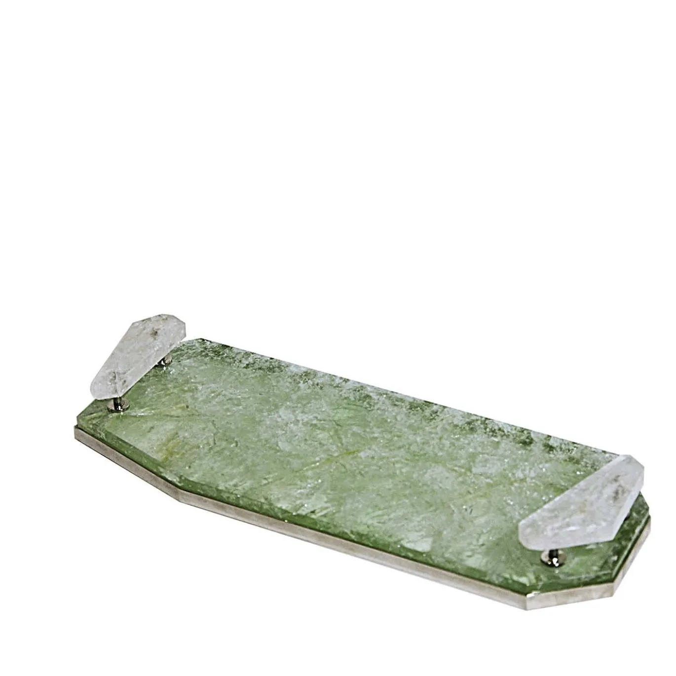 Vassoio in ottone con quarzo verde e ialino