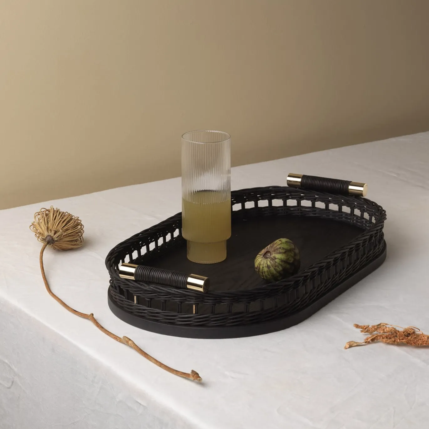 Vassoio ovale Eclaire con maniglie in ottone lucido