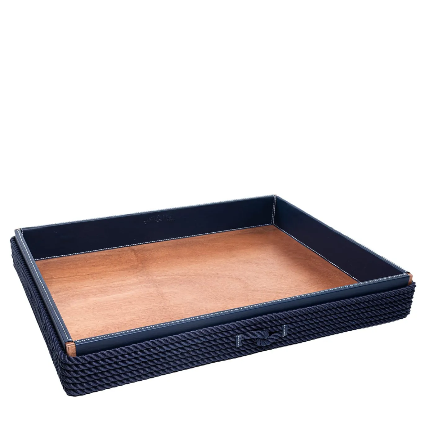 Vassoio rettangolare blu extra-large con inserti in corda