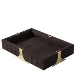 Vassoio Rettangolare in Pelle Marrone Raban R