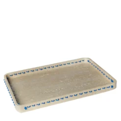 Vassoio rettangolare Lulù in travertino con inserti in filo PVC Blu