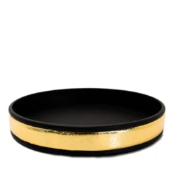 Vassoio rotondo in pelle a righe Deco