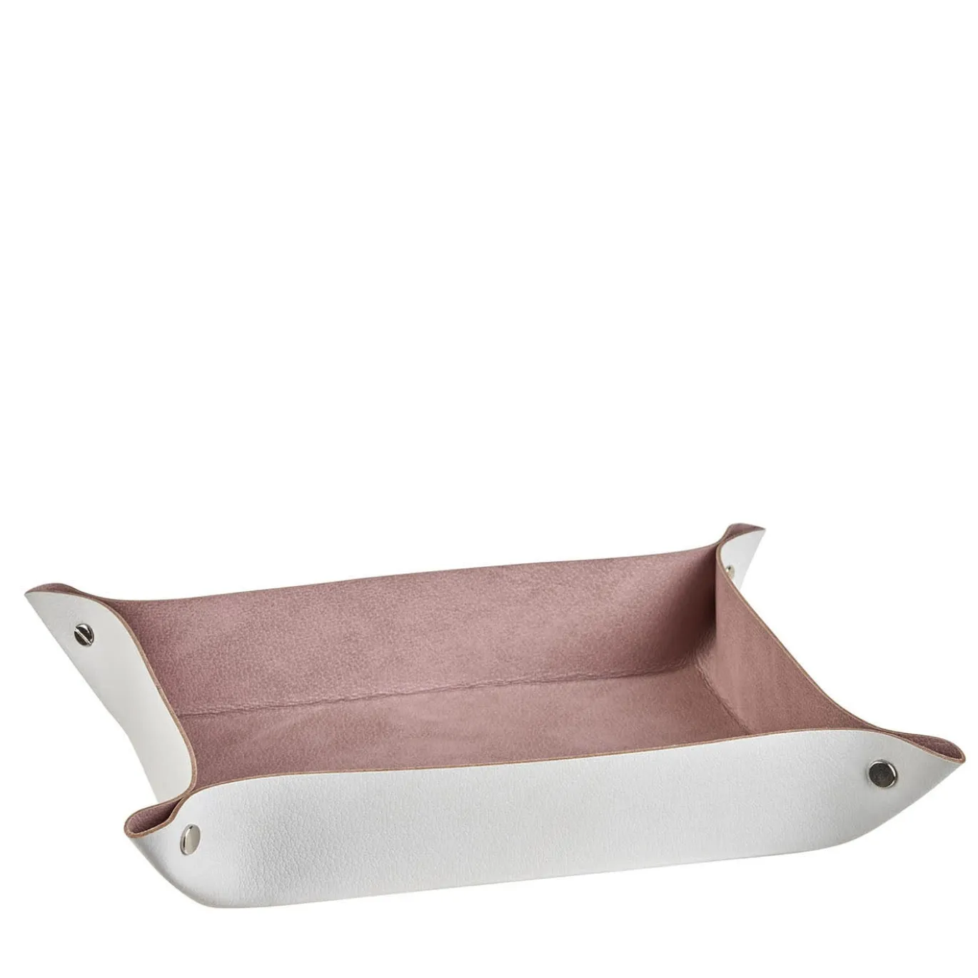 Vassoio svuotatasche rettangolare in pelle color Oyster e Ash Rose